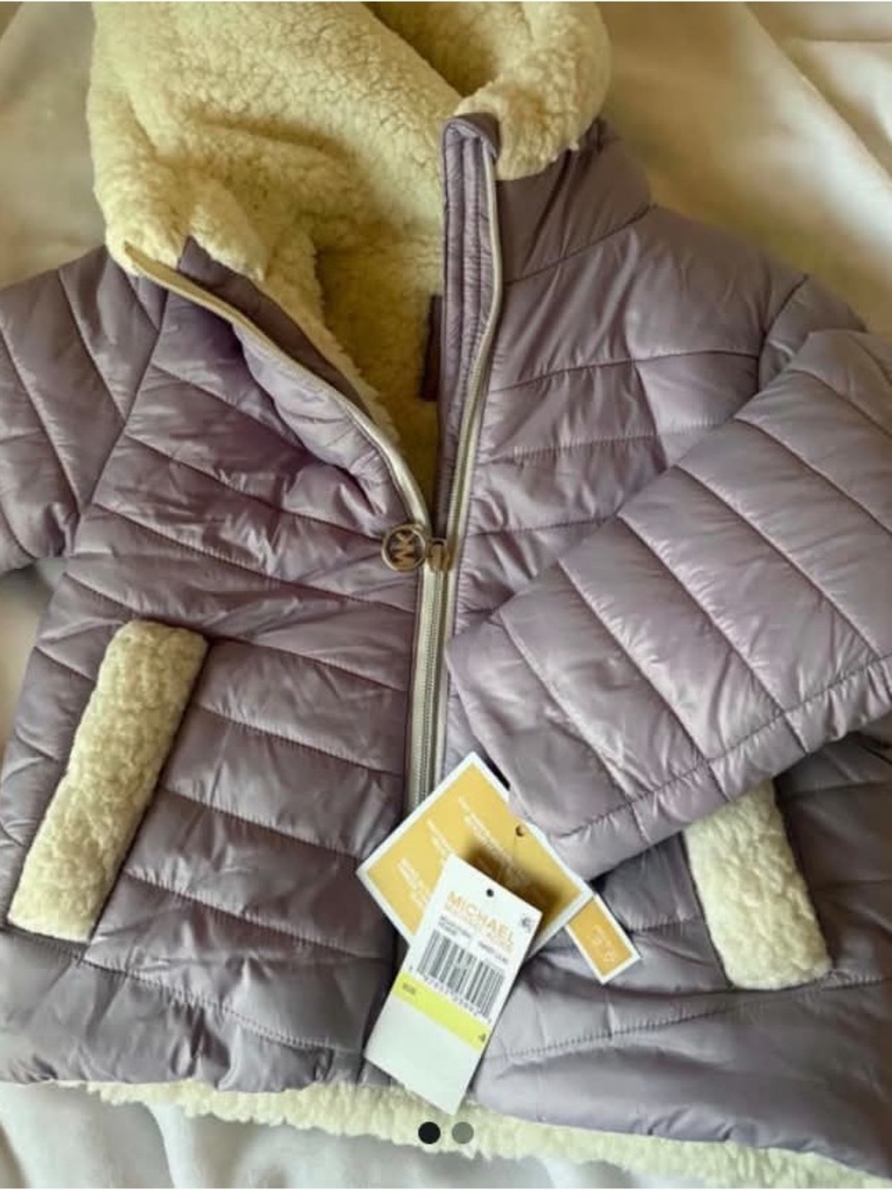 Michael Kors Lavender Quilted Puffer Jacket with Cream Sherpa
